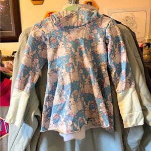 GWM Small Shop Bunny Print Girls' Hooded Peplum Sweater with bunny ears
